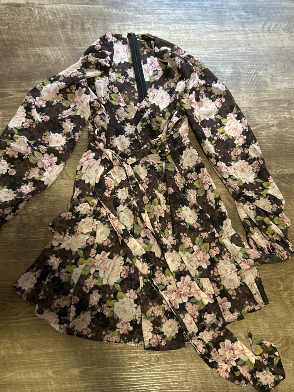 Forever 21 Black Floral Wrap Jacket with Pink & Green Blooms
